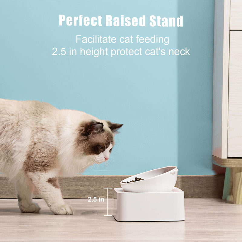 [Australia] - UPSKY Peto Cat Dog Bowl Raised Cat Food Water Bowl with Detachable Elevated Stand Pet Feeder Bowl No-Spill, 0-30°Adjustable Tilted Pet Bowl Stress-Free Suit for Cat Dog (White) White 