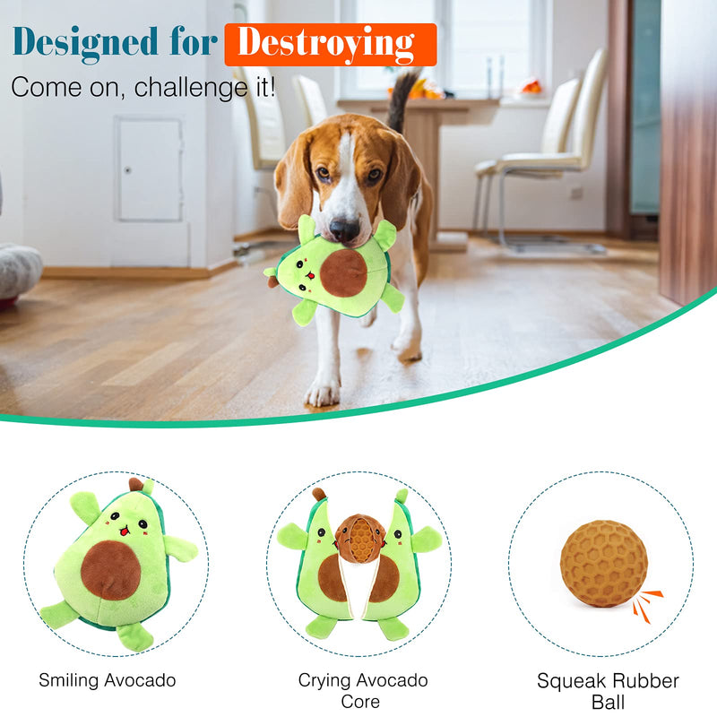 Pawaboo Squeaky Dog Toys, 2-in-1 Interactive Plush Puzzle Dog Toys, Tug of War Dog Chew Toys, Safe Pet Stuffed Plush Toys, Cute Smiley and Crying Avocado Pattern Toys for Medium, Small Puppy Dogs - PawsPlanet Australia