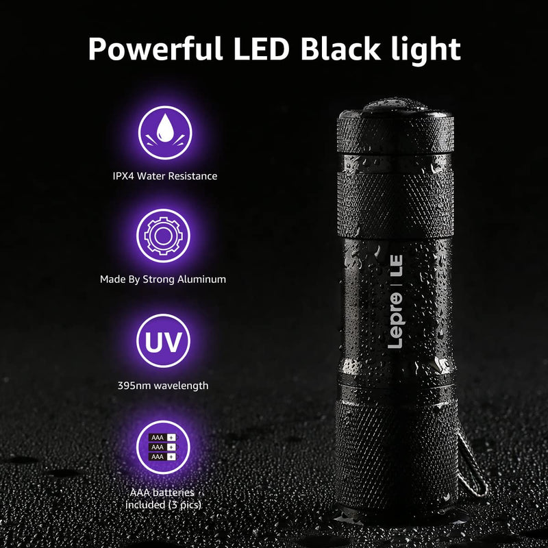 Lepro LED UV black light flashlight with 9 LEDs, mini UV lamp ultraviolet light with 395nm for geocaching, pet urine detectors, pet urine detector etc. Includes 3 AAA batteries 1 - PawsPlanet Australia