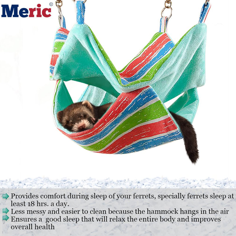 Meric Ferret Hammock, 14x14 Inches, Cotton Sleeping Nest for Small Animals, Pet Cage Swinging Bed and Nap Sack, Warm Cashmere Inner Lining for Winter, Durable Canvas Mat, with Rings and Spring Hooks - PawsPlanet Australia