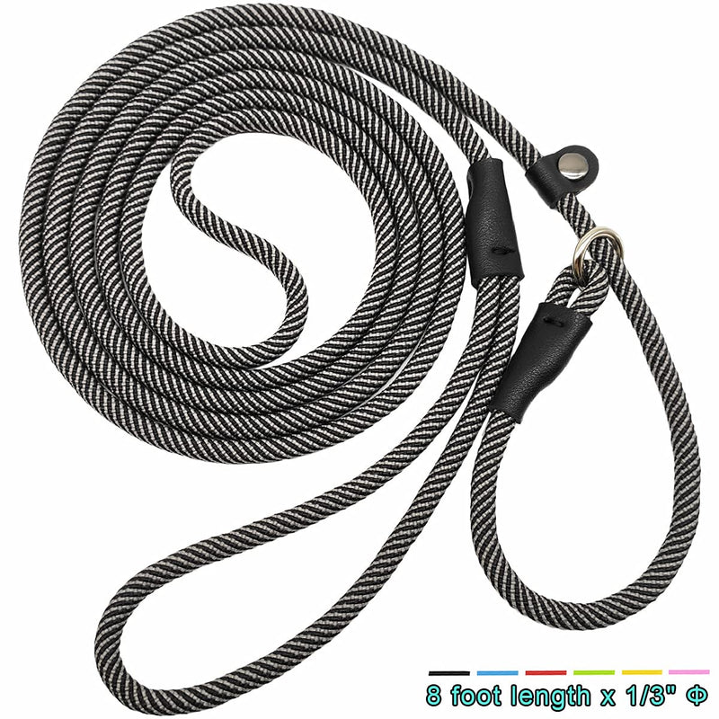 SEPXUFORE 8FT Slip Lead Dog Leash, 1/3” Strong Rope Dog Leash, Adjustable No- Pull Small Dog Leash for Puppy, Small and Medium Pets 8ft x 1/3" Black - PawsPlanet Australia