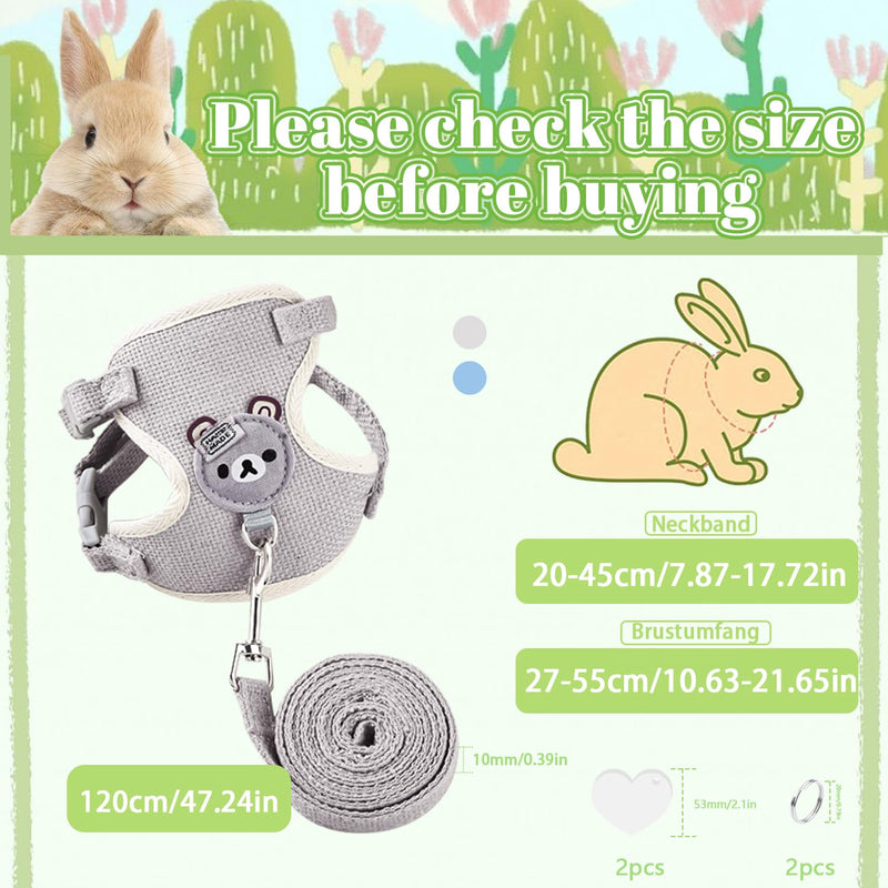 Rabbit Leash Rabbit Leash Rabbit Harness Adjustable Soft Rabbit Harness with Leash Rabbit Harness for Pet Small Bunny Cat Puppy (27-35 cm, 1.20 m, 1-3 kg) - PawsPlanet Australia