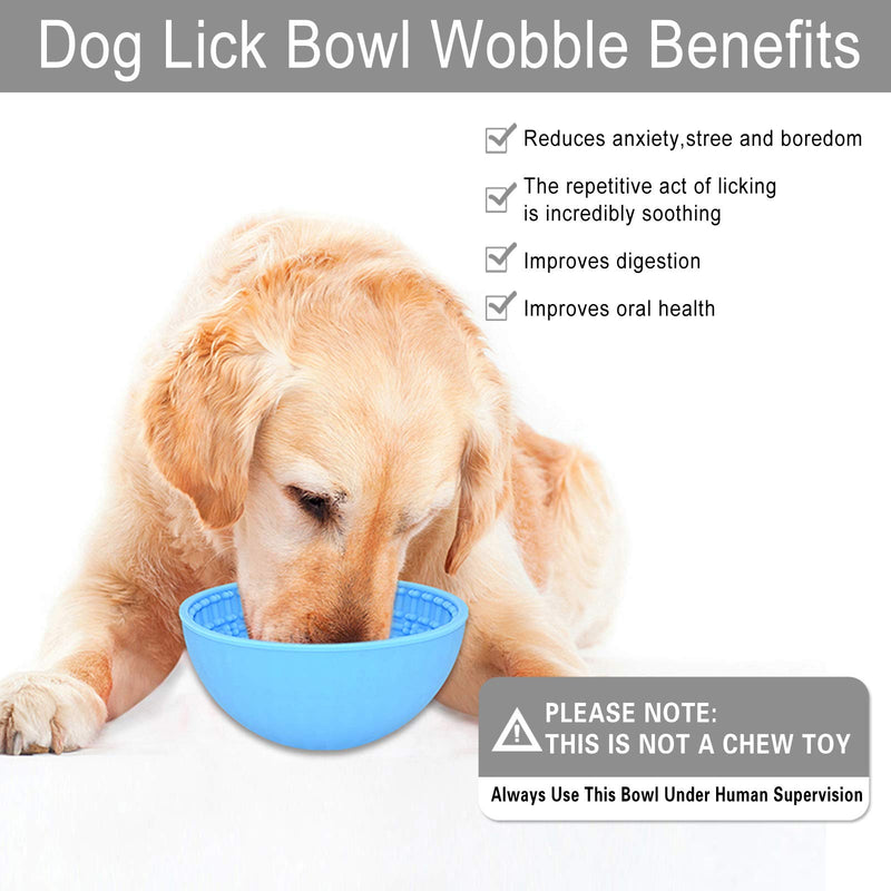 Dog Lick Bowl Wobble:Slow Feeder Dog Bowl for Anxiety Relief;Perfect for Food, Treats, Yogurt, or Peanut Butter,Fun Alternative to a Normal Slow Feed Dog Bowl (Blue, Bone Design) Blue - PawsPlanet Australia