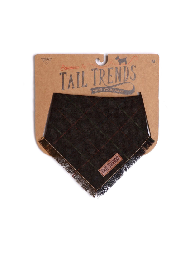 Tail Trends Plaid Frayed Dog Bandanas with Leather Patch Fits Most Medium to Large Breeds Brown - PawsPlanet Australia