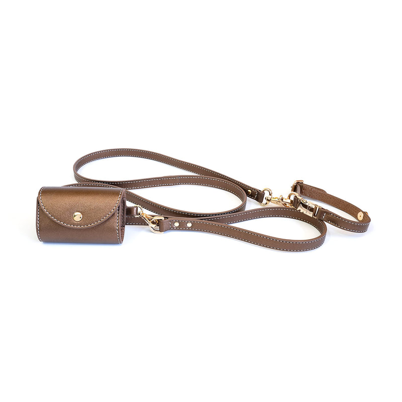 BECHIVA Tino Soft Real Leather Poop Bag Holder. Dog Bag Dispenser Craftsmanship, Luxury Handmade Product. Standard Size. Bronze Color. Gold - PawsPlanet Australia