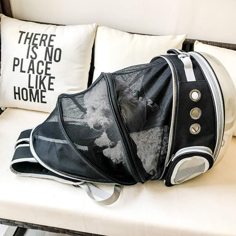 BEIKOTT Back Expandable Cat Backpack, Pet Dog Backpack Carrier for Small Cats Dogs and Birds, Transparent Space Capsule Backpack for Travel/Hiking/Outdoor Expandable-Black - PawsPlanet Australia