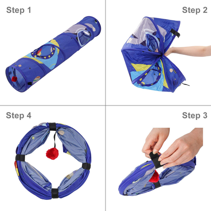 [Australia] - PEOPLE&PETS Collapsible Cat Tunnel, Toys Interactive Pet Play Tubes for Cats and Small Animals, with Peep Holes and Ball Toy Astronauts 