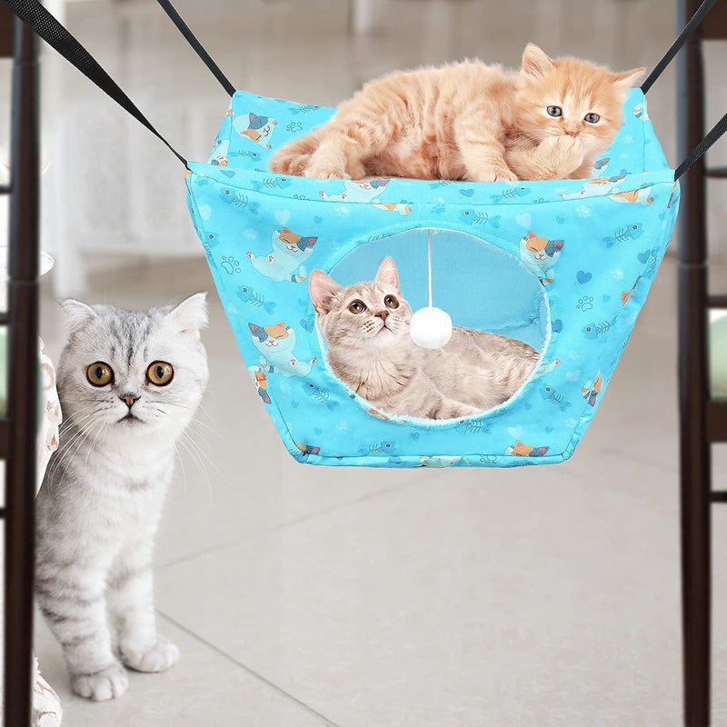 Cat Cage Hammock, Soft Breathable Tier Hanging Pet Cage Hammock with Adjustable Straps and Metal Hooks Double Layer Cat Cage Pet Bed for Kitten Puppy Cats Dogs Small Pets Blue - PawsPlanet Australia