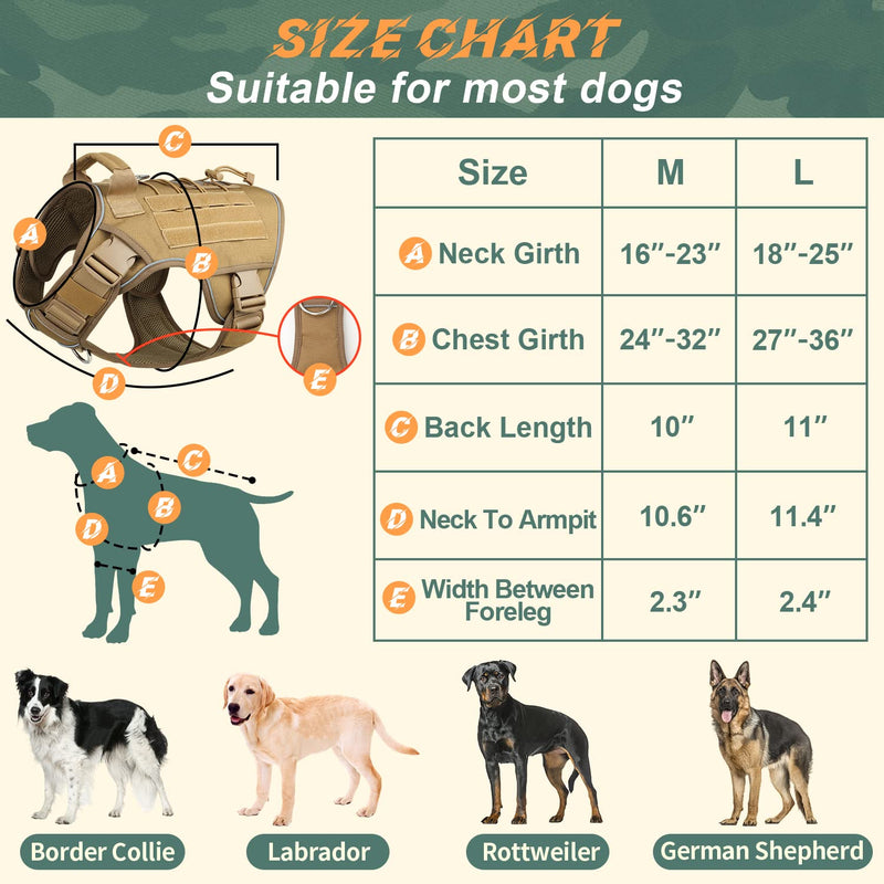Tactical Dog Harness Vest for Small Medium Large Dogs No Pull Adjustable Reflective Military Pet Harness with Easy Control Handle with Hook & Loop Panels for Walking Hiking Training - PawsPlanet Australia