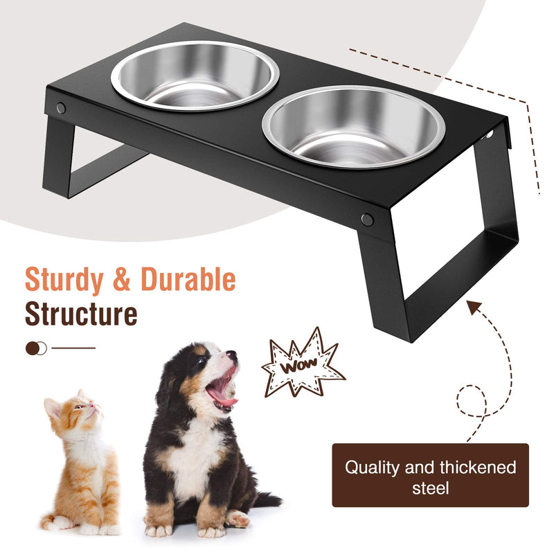 Lewondr Elevated Dog Bowls, Metal Shelf + 2 Dog Food Stainless Steel Bowls Pet Dishes Water Bowls, Non-Slip No Spill Foldable Raised Pet Bowls for Cats and Dogs, Dishwasher Safe - Black - PawsPlanet Australia