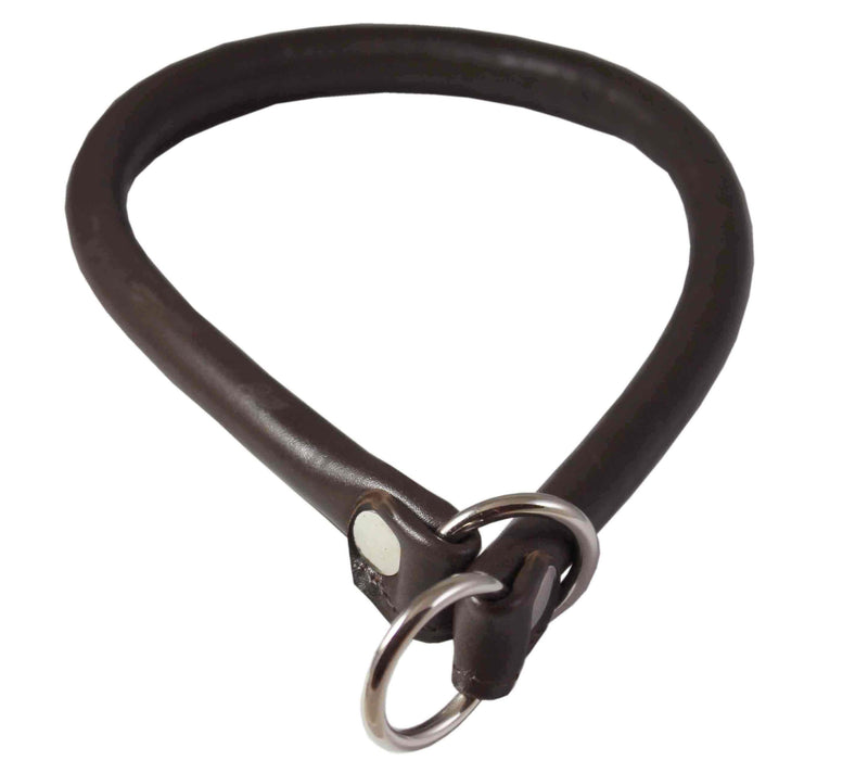 [Australia] - Round Genuine Rolled Leather Choke Dog Collar 19" Long Brown 