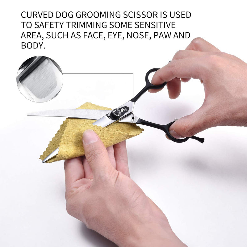 [Australia] - TIJERAS Dog Grooming Curved Scissors for Pets Hair Cutting Shears Professional 440C Stainless Steel Japan Curved Shears Safety Pets Care Scissor Pet Grooming Trimmer Kit Black Silver 7.0"/7.5"/8.0" 7.0 inches 