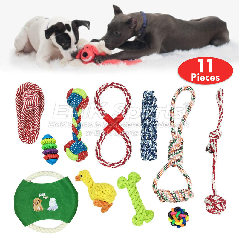 Dog Rope Toys Set, 11 Pieces of Pet Chew Rope Toys Including Cotton Duck, Dog Bell ball, Rope Bone, Rope Tub candy, Puppy Toys for Small Medium Large Dogs and Cats - PawsPlanet Australia