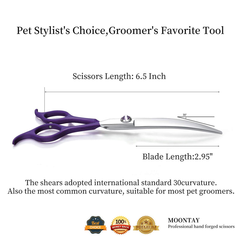 [Australia] - Moontay 6.5inch Curved Dogs Grooming Scissors Professional Dog Grooming Scissor for Dogs, Cats and Pets Scissors Curved Shears 440C Japanese Stainless Steel Blade Purple 