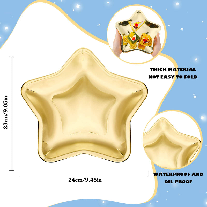 30 Pieces Thick Star Shaped Paper Plates Gold Graduation Disposable Party Plate Pentagram Dinnerware Plate for Wedding Birthday Appetizers Fruit Dessert Decoration Tableware Supplies, 9.45 Inch - PawsPlanet Australia