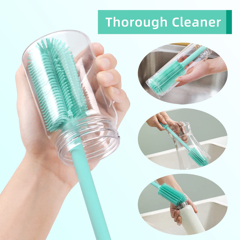 Silicone Bottle Cleaning Brush | 2 pieces | 15.7" + 12.5" Water Bottle Brush Cleaning Brush for Hydro Bottles, Glassware, Vacuum Sports Bottles and Vases, Water Bottle Cleaning Brush for Green - PawsPlanet Australia