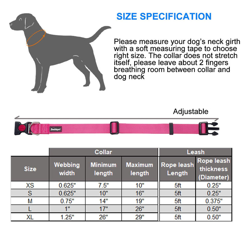 [Australia] - beebiepet 2 Packs Classic Dog Collar with Quick Release Buckle Adjustable Dog Collars for Small Medium Large Dogs collar+leash S neck 10"-16" Pink 