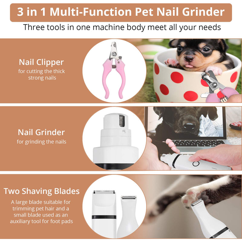 Electric Dog Nail Trimmer Kit, Fugen Professional Pet Nail Clippers Rechargeable Dog Nail Grinder 3 in 1 Multi-Function Quiet Dog Nail Clippers for Dogs & Cats for Paws Grooming Trimming Smoothing - PawsPlanet Australia