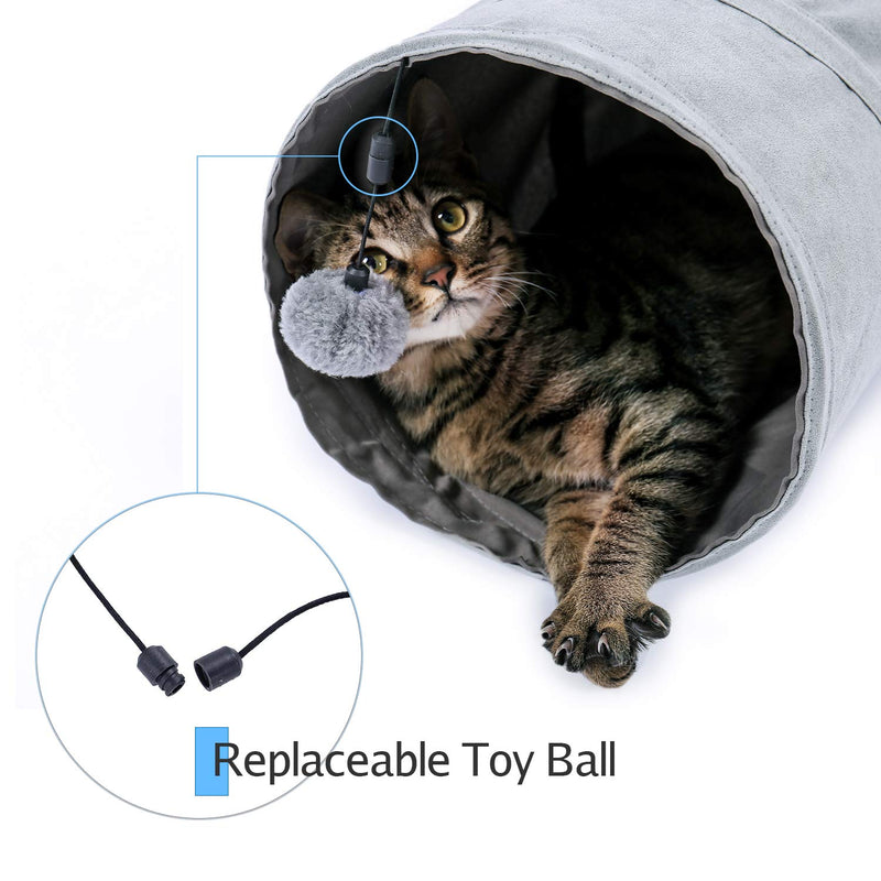 [Australia] - PAWZ Road Cat Tunnel 3 Way Collapsible Crinkle Cat Play Tube with Detachable Dangling Ball 10.5 Inches in Diameter for Cat, Kitties, Rabbit and Small Puppy Gray 