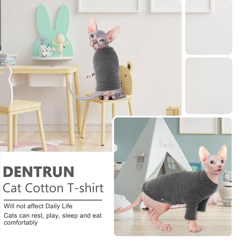 DENTRUN Sphynx Hairless Cats Shirt, Pullover Kitten T-Shirts with Sleeves, Breathable Cat Wear Turtleneck Sweater, Adorable Hairless Cat's Clothes Vest Pajamas Jumpsuit for All Season X-Small Black - PawsPlanet Australia