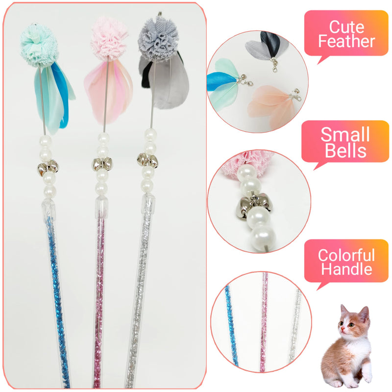 Cat Wand Toy, Interactive Feather Toys with Small Bell, Cute Catcher Teaser Toy for Indoor Old Cats or Kitten Play Chase Exercise 2 - PawsPlanet Australia