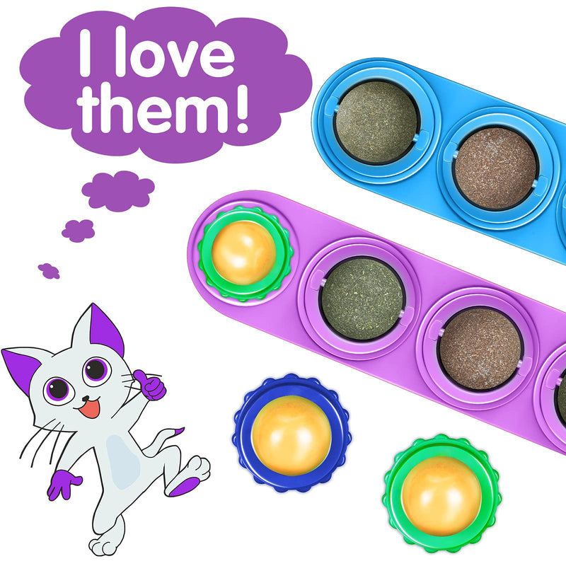 Sumind 6 Pieces Catnip Wall Balls Toys and 6 Pieces Cat Candy Rotatable Catnip Ball Cat Toy Removable Catnip Edible Balls Chewing Cleaning Teeth Toy Licking Toys for Cats Kitten - PawsPlanet Australia