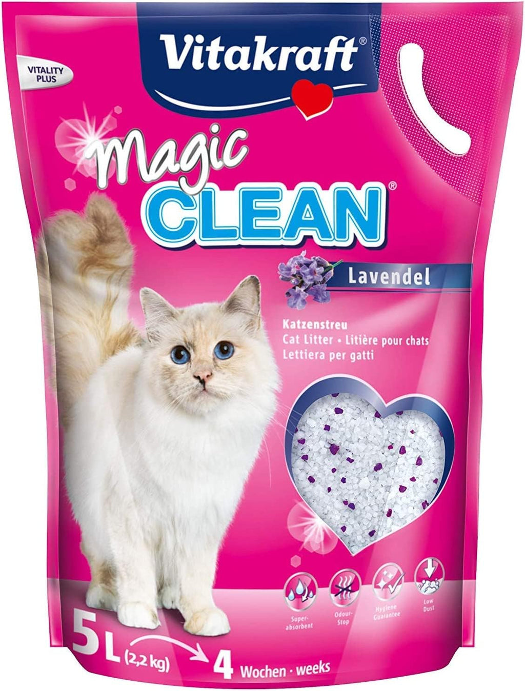 Vitakraft Magic Clean Lavender, cat litter, delicate lavender scent, non-clumping, particularly low in dust, practical carrying strap (1x 5L) - PawsPlanet Australia