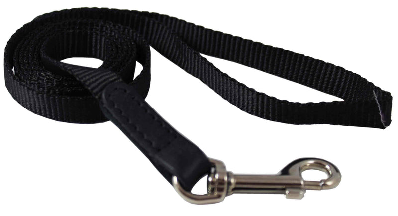 [Australia] - Dog Leash 1/2" Wide Nylon 6ft Length with Leather Enforced Snap Black Small 