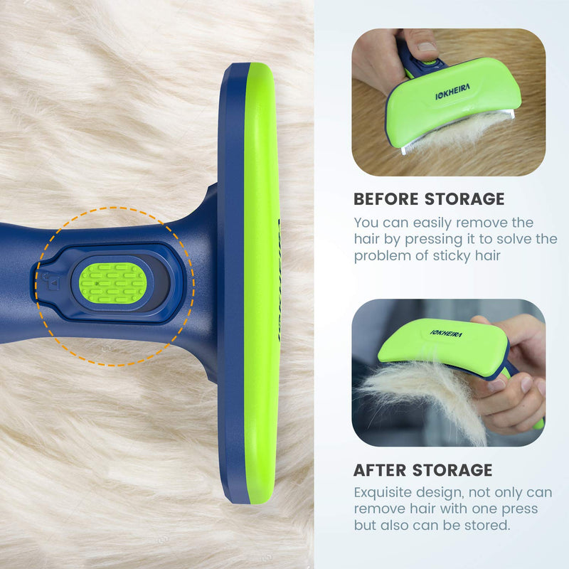 Iokheira Dog Deshedding Tool, Professional Pet Grooming Brush with Quick Release Hair off Button, Effectively Reduces Shedding by up to 95% for Short Medium and Long Pet Hair Green - PawsPlanet Australia