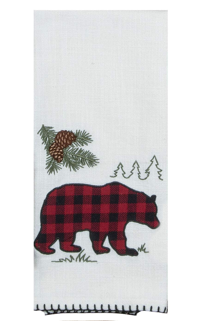 3 Cabin Lodge Themed Decorative Cotton Kitchen Towels Set with Bear and Moose Print | 2 Applique Tea Towels and 1 Jacquard Tea Towel for Dish and Hand Drying | by Kay Dee Designs - PawsPlanet Australia