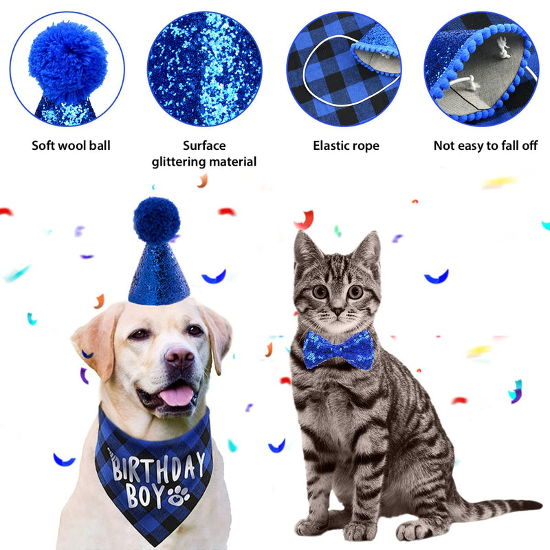 YiThao Dog Birthday Hat, Dog Party Hat with Bow Tie Collar and Gold Number, Dog Birthday Bandana Hat Bow Tie Set, Reusable Dog Cats Birthday Cap for Pet Puppy Cat Birthday Party Decorations (Blue) - PawsPlanet Australia