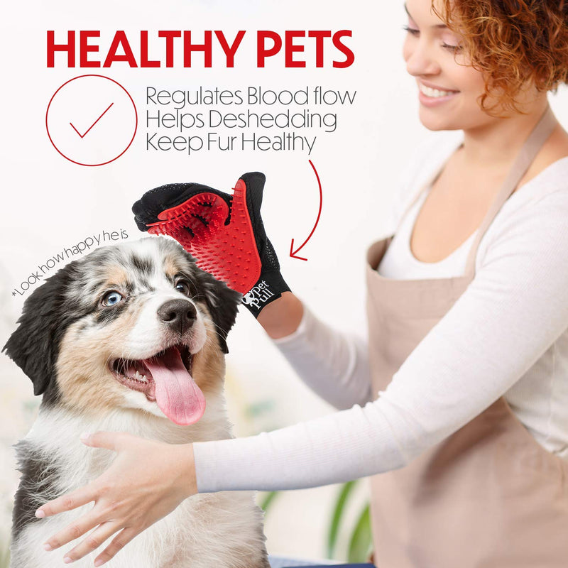 PET PULL Pet Grooming Glove for Dogs & Cats - Massage & Deshedding Brush with 259 Silicone Tips - Pair of Efficient Pet Hair Remover Mitts for Long & Short Fur - Adjustable One Size Fits All - PawsPlanet Australia