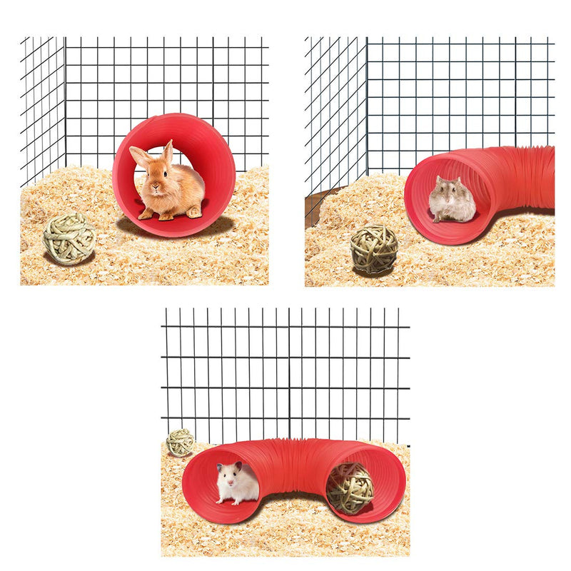 [Australia] - PINVNBY Hamster Fun Tunnels Pet Plastic Tube with 5 PCS Balls Small Animal Foldable Training Hideout Tunnels for Chinchillas,Guinea Pigs, Mouse, Rat, Gerbil and Dwarf Rabbits (Red) 
