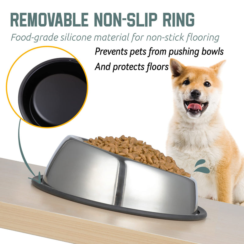 Nicelock Stainless Steel Slanted Dog Bowl(1 Pack), Removable Non-Slip Rubber Ring, Stackable Pet Bowls Feeder & Water Dish Small-12OZ/1.5Cup - PawsPlanet Australia