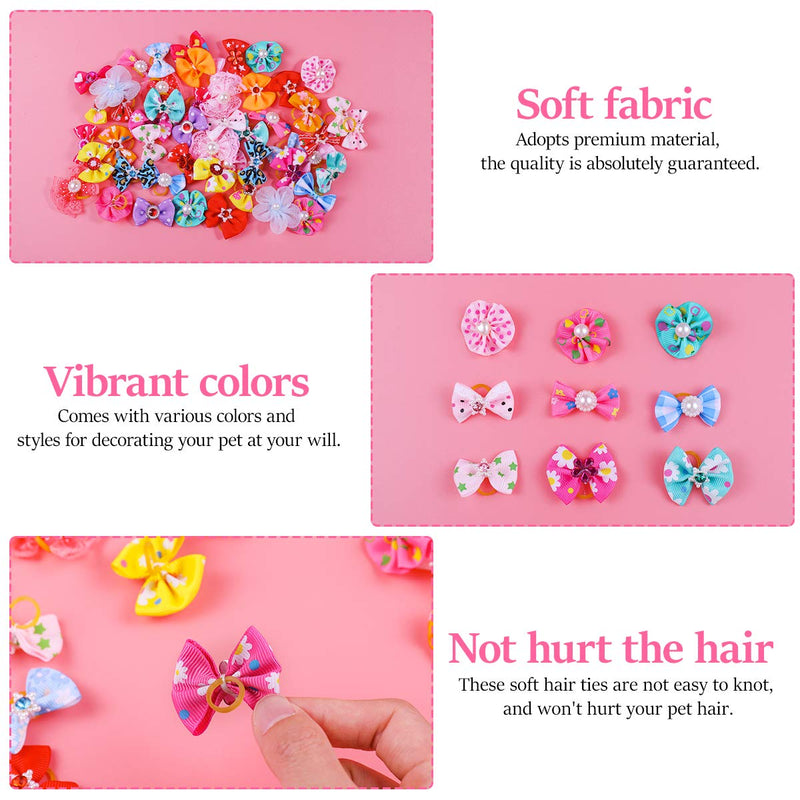 POPETPOP 50pcs Dog Bows with Rubber Bands-Pet Cat Dog Hair Bows Multicolor Rhinestone Beads Flowers Topknot Puppy Bows(Mixed Color) - PawsPlanet Australia