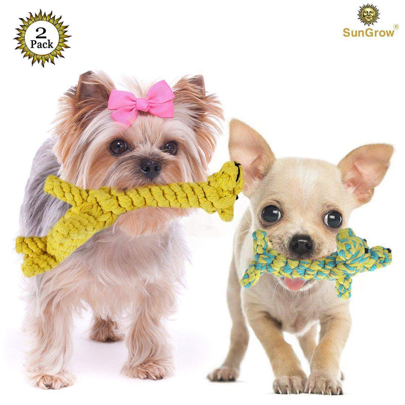 [Australia] - SunGrow Cotton Rope Knot Dog Toys, Durable & Handwoven, Dynamic Duo of Gaby The Giraffe & Daisy The Dog, Soft, Non-Toxic Chew Items, Helps Maintain Healthy Teeth and Gums, 2 Pieces 