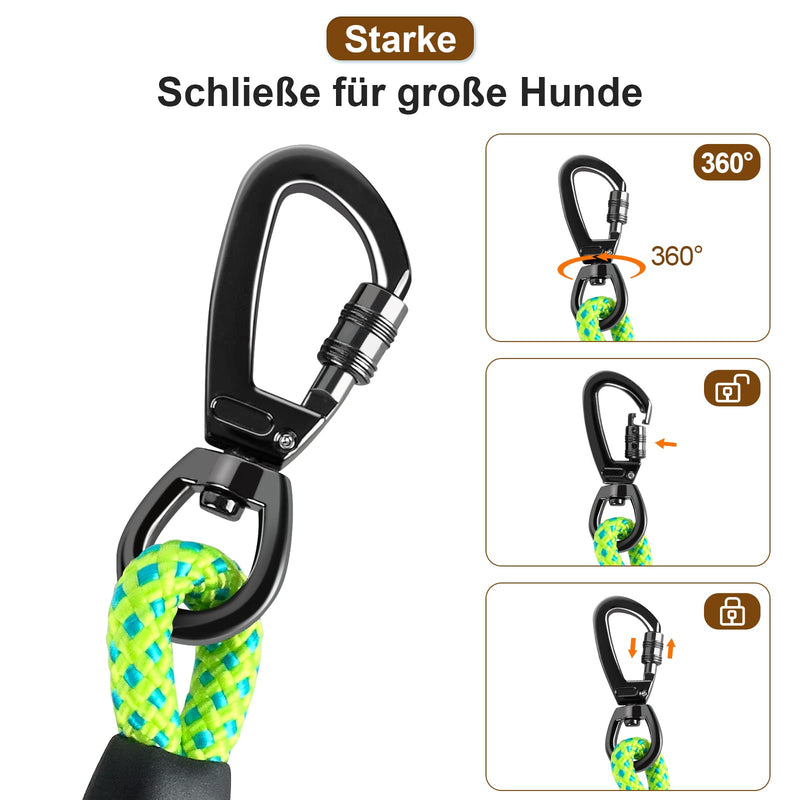 Aystkniet Towing Leash for Dogs 15M, Strong Dog Leash with Comfortable Padded Handle, Training Leash Running Lead for Puppies Small Medium Large Dogs, Lockable Carabiner 15M × 8MM Soft Green - PawsPlanet Australia