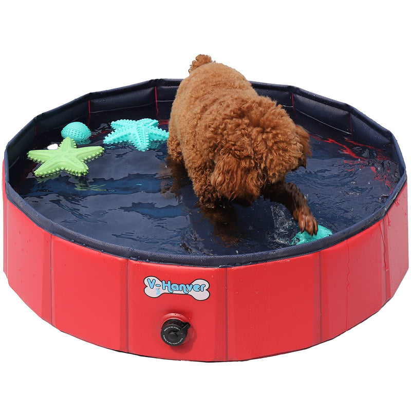 V-HANVER Foldable Dog Pool Hard Plastic Collapsible Pet Bath Tub for Puppy Small dogs Cats and Kids, 32 X 8 inch S : (32" X 8" | 80cm x 20cm) Red - PawsPlanet Australia