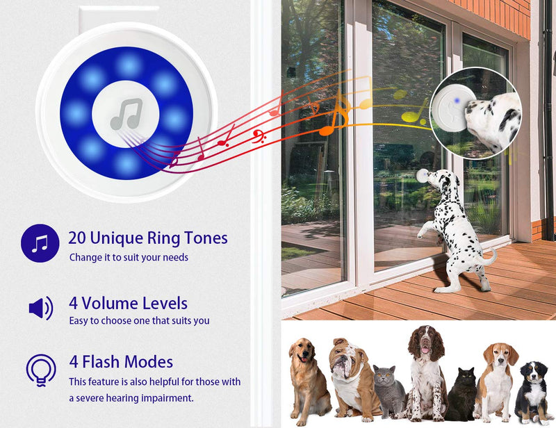 weird tails Dog Bell for Door Potty Training, Wireless Dog Bell IP65 Waterproof Doorbell Chime Operating at 950 Feet with 20 Melodies 5 Volume Levels LED Flash (1 Receiver 2 Transmitters) - PawsPlanet Australia