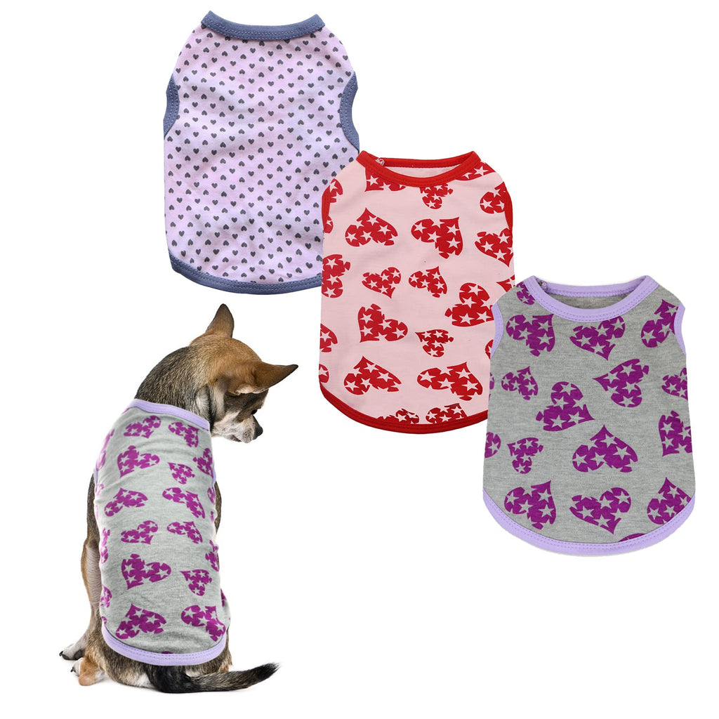 CooShou 3 Pcs Dog Holiday Shirts Pet Soft Cotton T-Shirts Outfits Heart Pattern Puppy Shirt Dog Spring Summer Lightweight Pet Tank Top Puppy Outfit Small - PawsPlanet Australia