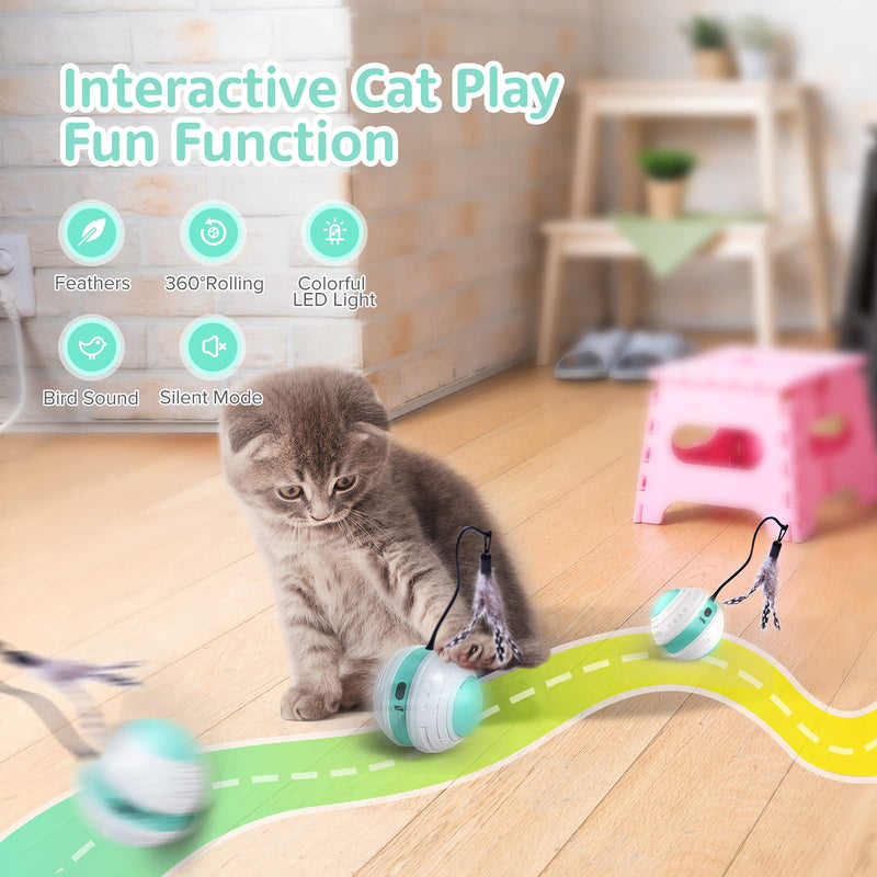 Interactive Cat Toy, Beedove Cat Toys with Bird Sound LED Light 360° Self Rotating Cat Ball USB Charging Smart Automatic Robotic Cat Toy with 4 Replacement Feathers Pet Toys for Indoor Cats Kitten - PawsPlanet Australia