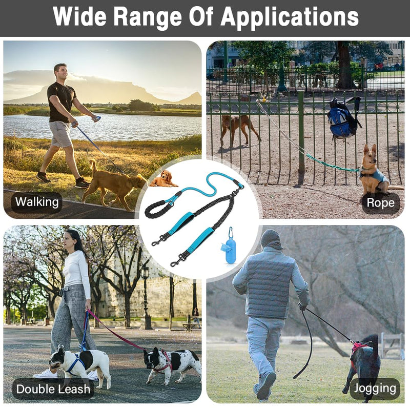 Palwin Double Leash for 2 Dogs, Double Dog Leash, Classic Dog Leashes, for Two Dogs, Adjustable Shock-Absorbing Bungee Reflective Leash for Dogs Small Medium and Large Running Training - PawsPlanet Australia