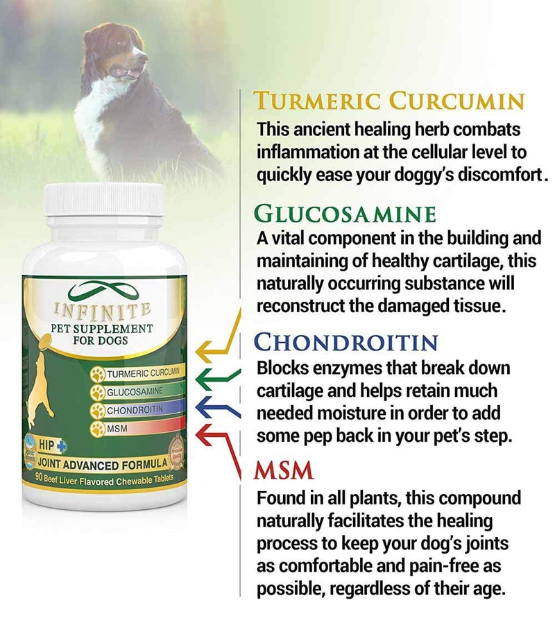 All-Natural Hip & Joint Supplement for Dogs - with Glucosamine, Chondroitin, MSM, and Organic Turmeric - Supports Healthy Joints in Large & Small Canines - 90 Chewable Treats - PawsPlanet Australia