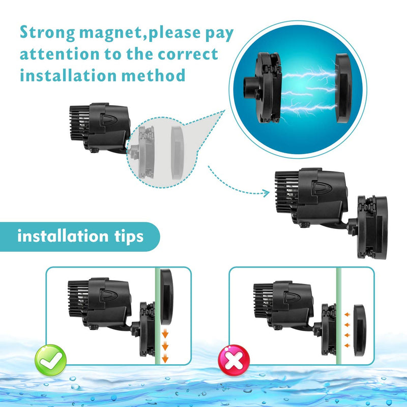 AQQA Aquarium Wavemaker Circulation Pump,360°Adjustable Ultra-silence Magnetic Mount Suction Submersible Powerhead Pump,530GPH/2100GPH Freshwater or Saltwater Fish Tank 3W 530GPH - PawsPlanet Australia