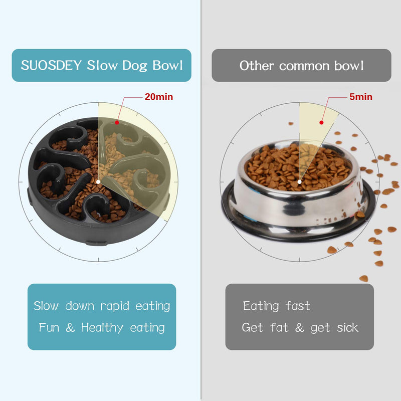 [Australia] - SUOSDEY Slow Feeder Dog Bowl Non Slip Non Toxic Fun Healthy Feeder No Chocking Dog Food Water Bowl for Large Medium Small Dogs Pet 01-black-flower 