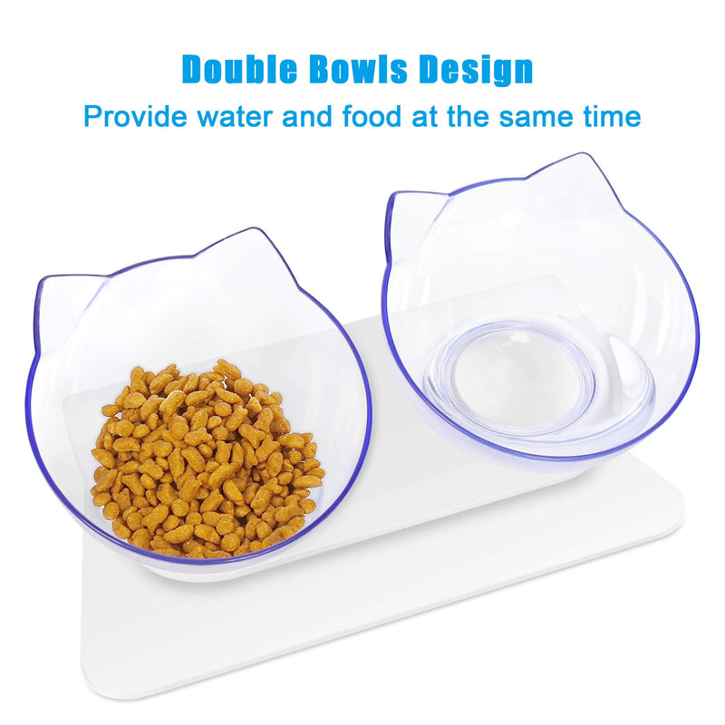 [Australia] - Double Cat Dog Bowls Elevated Cat Food Water Bowls with Raised Stand 15° Tilted Raised Pet Feeder Bowl for Cats and Small Dogs 