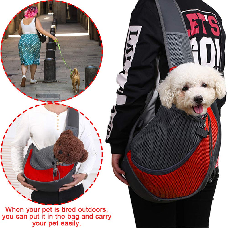 Gsogcax Pet Sling Carrier Hands Free Sling Small Dogs Cats, Collapsible Sling Backpack, Breathable Puppy Carrier Travel Safe Sling Bag, Adjustable Padded Shoulder Strap Carrying for Outdoor Walking -L Red - PawsPlanet Australia