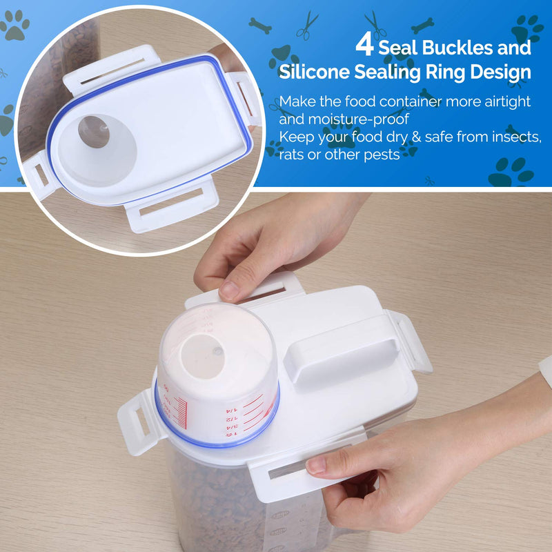 [Australia] - Kytely Airtight Pet Food Storage Container, Small Dog Food Container with Measuring Cup, Cat Food Container with Pour Spout, 4 Seal Buckles Food Dispenser for Regular Food, Dogs, Cats, Birds 