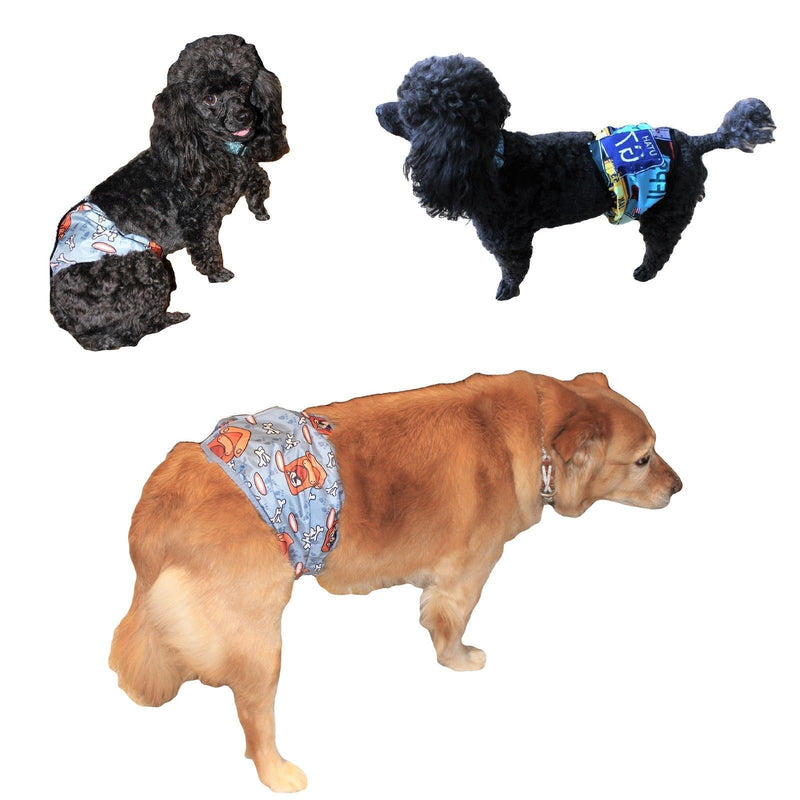 [Australia] - FDC Leak Proof Waterproof Diapers Dog Belly Band Male Wrap Washable Reusable Absorbent Pad Lined for Small Medium Large Pets Black L: waist 14" - 18" Retro Licence 