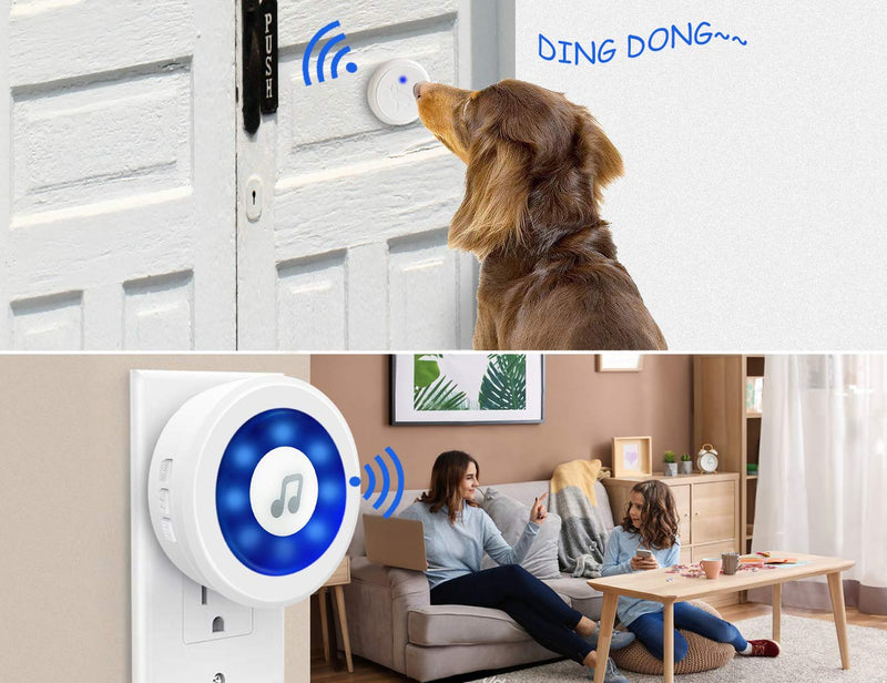 weird tails Dog Bell for Door Potty Training, Wireless Dog Bell IP65 Waterproof Doorbell Chime Operating at 950 Feet with 20 Melodies 5 Volume Levels LED Flash (1 Receiver 2 Transmitters) - PawsPlanet Australia